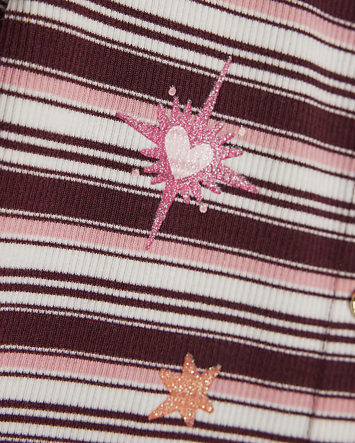 Girls Pink Icon Stripe Button Through Top Set