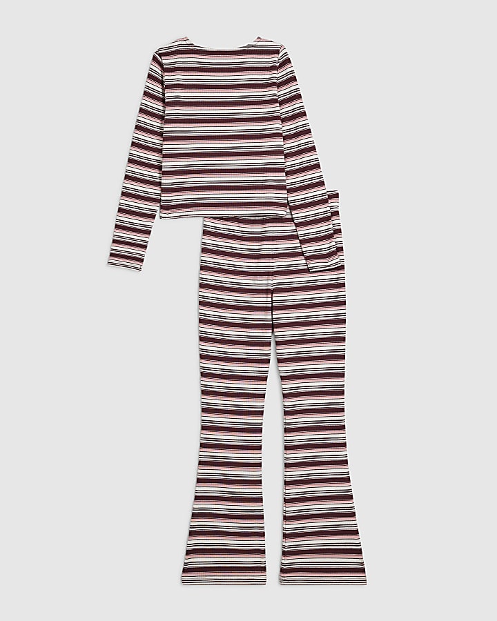 Girls Pink Icon Stripe Button Through Top Set