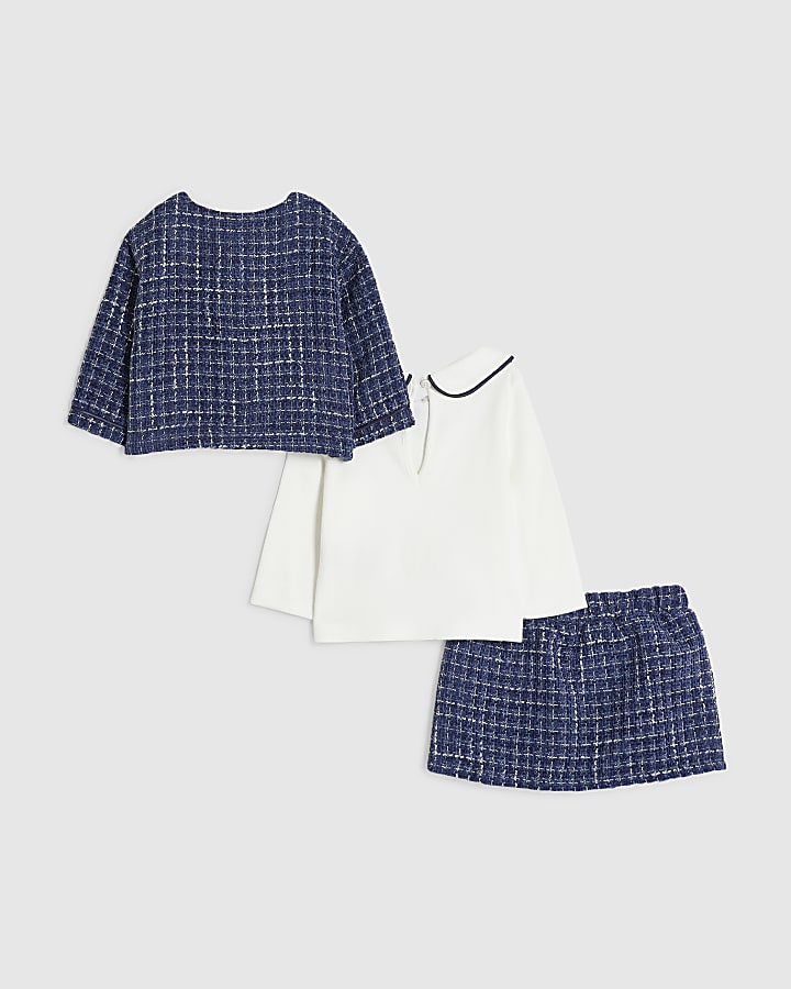 Baby Girls Blue Boucle Jacket 3 Piece Set
