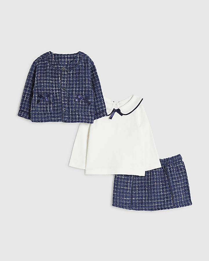 Baby Girls Blue Boucle Jacket 3 Piece Set