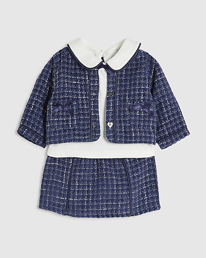 Baby Girls Blue Boucle Jacket 3 Piece Set