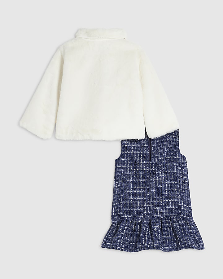 Baby Girls Blue Boucle Dress And Coat Set