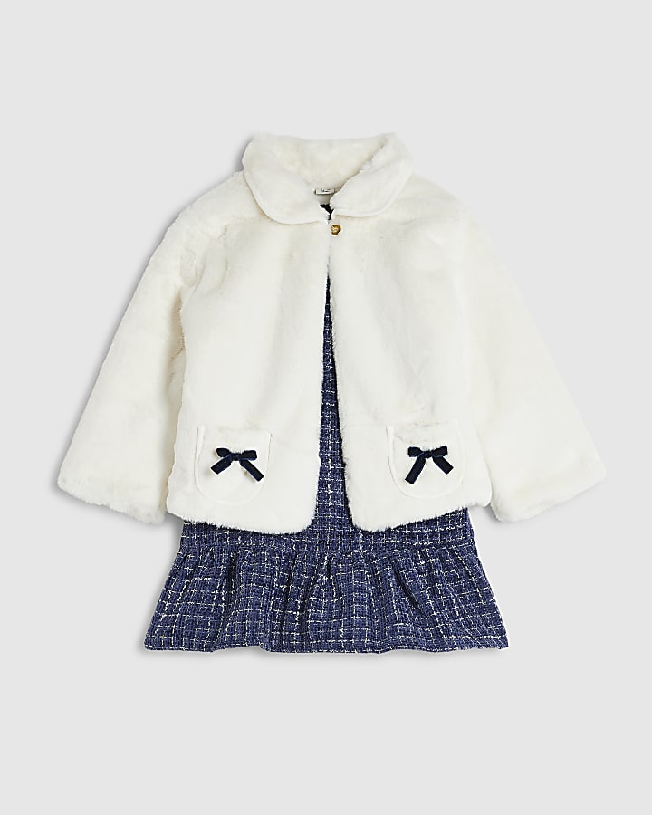 Baby Girls Blue Boucle Dress And Coat Set