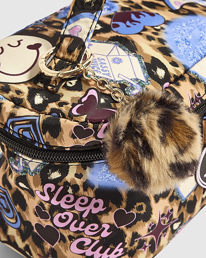Girls Brown Leopard Graffiti Print Vanity Bag