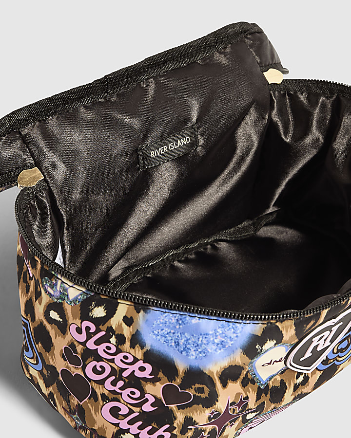 Girls Brown Leopard Graffiti Print Vanity Bag