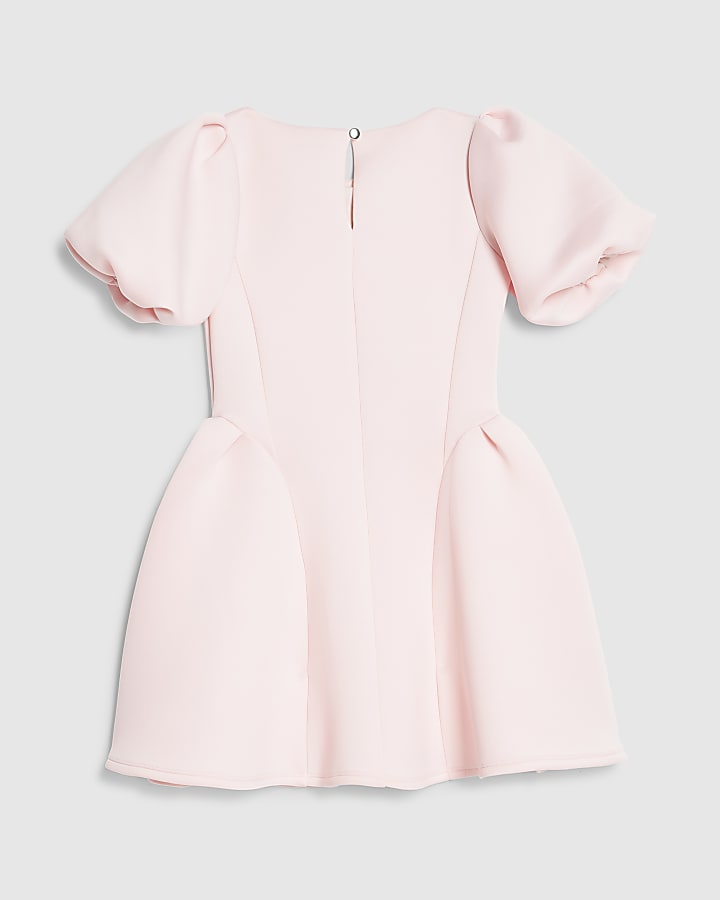 Girls Pink Premium Heart Puff Sleeve Dress