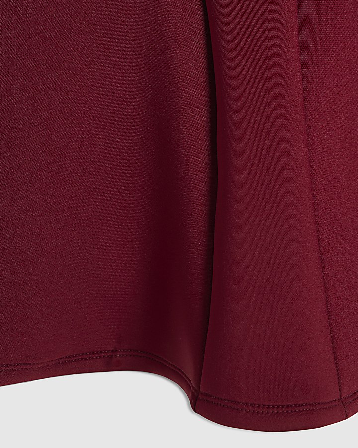 Girls Burgundy Premium Puff Sleeve Dress