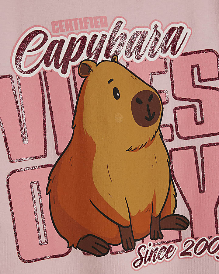 Girls Pink Capybara T-Shirt & Short Set