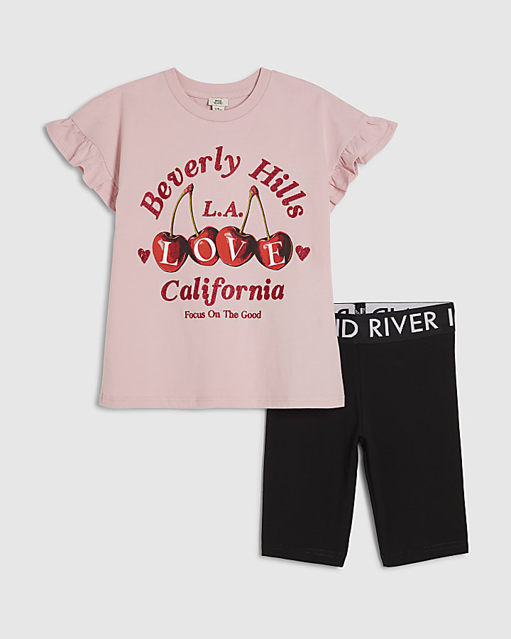 Girls Pink Cherry T-Shirt & Short Set