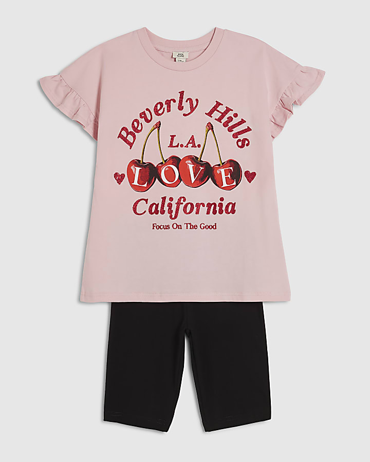 Girls Pink Cherry T-Shirt & Short Set