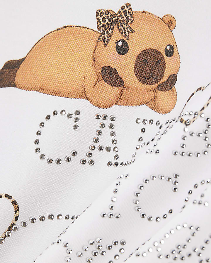 Girls White Embellished Capybara Icon Top