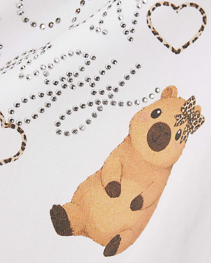 Girls White Embellished Capybara Icon Top