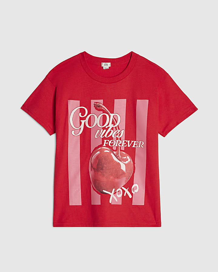Girls Red Good Vibes Cherry T-shirt