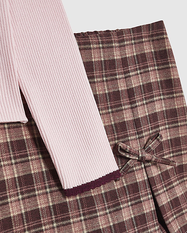 Girls Pink Check Skort Set