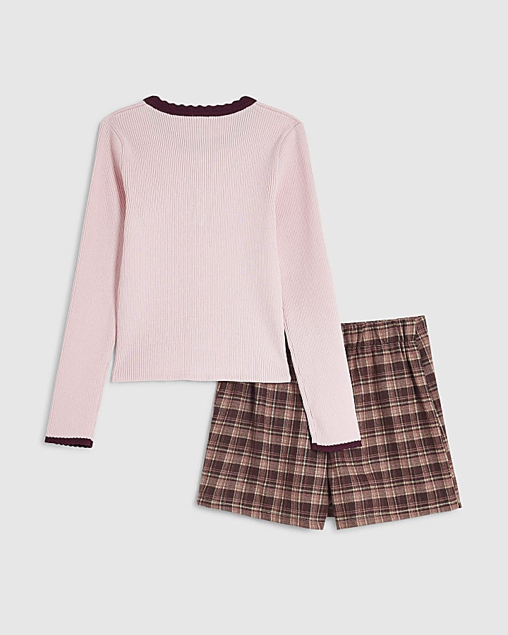 Girls Pink Check Skort Set