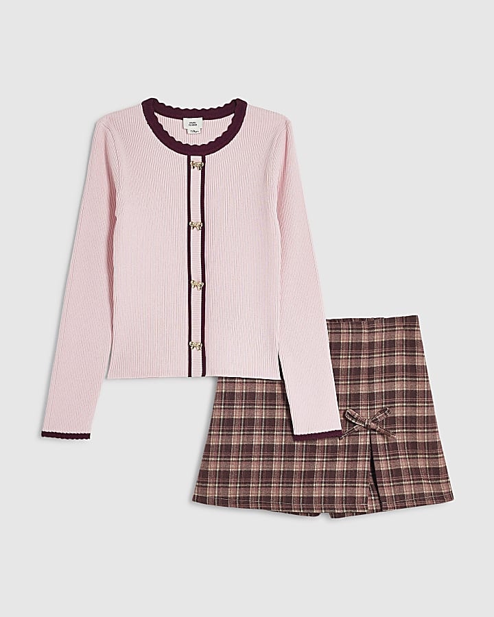 Girls Pink Check Skort Set