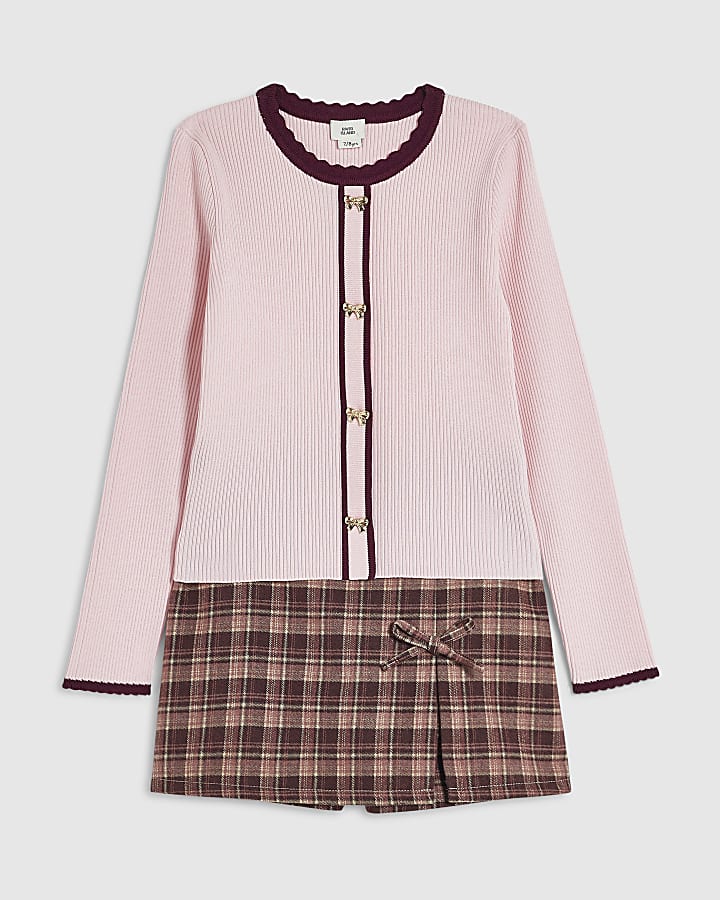 Girls Pink Check Skort Set
