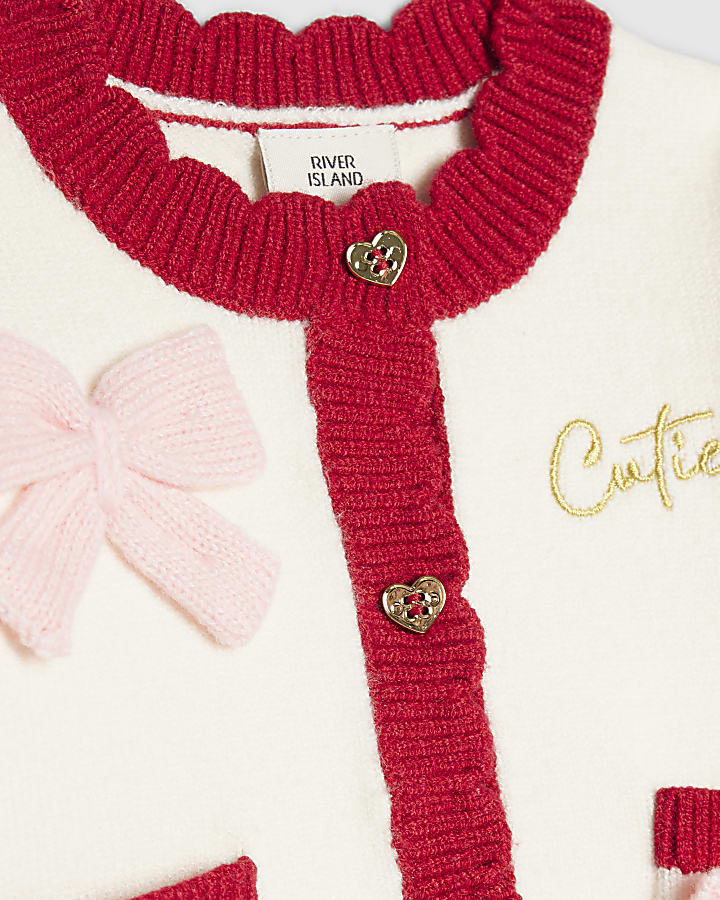 Baby Girls Cream Heart And Bow Cardigan Set