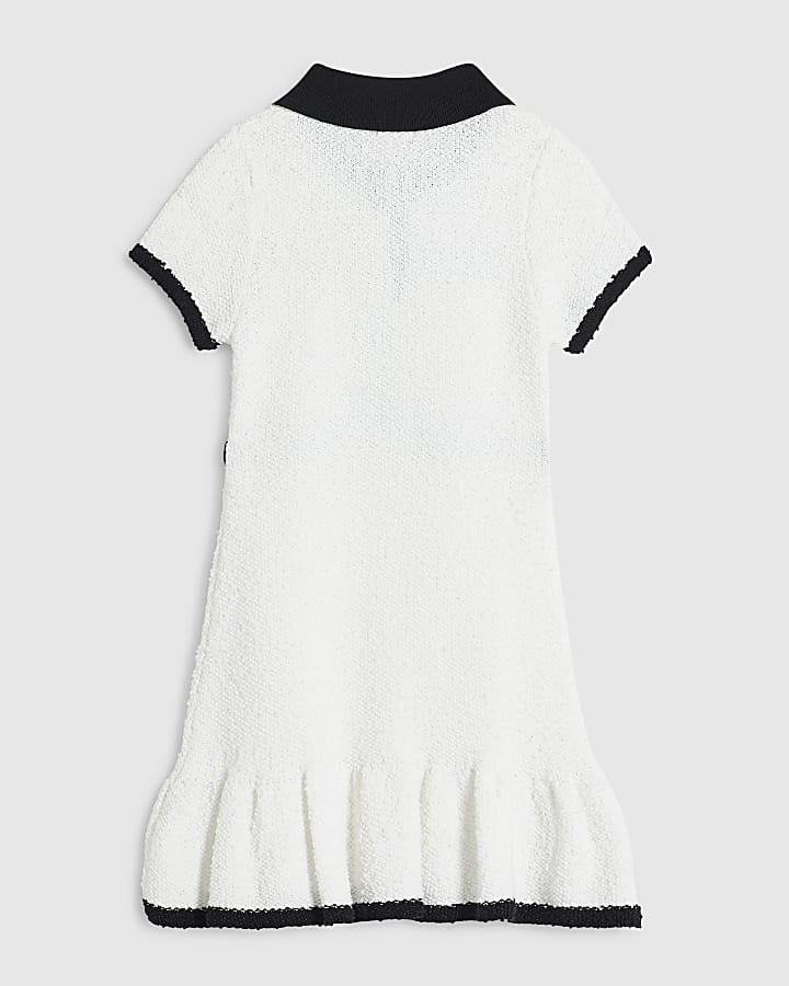Mini Girls Cream Boucle Knit Dress