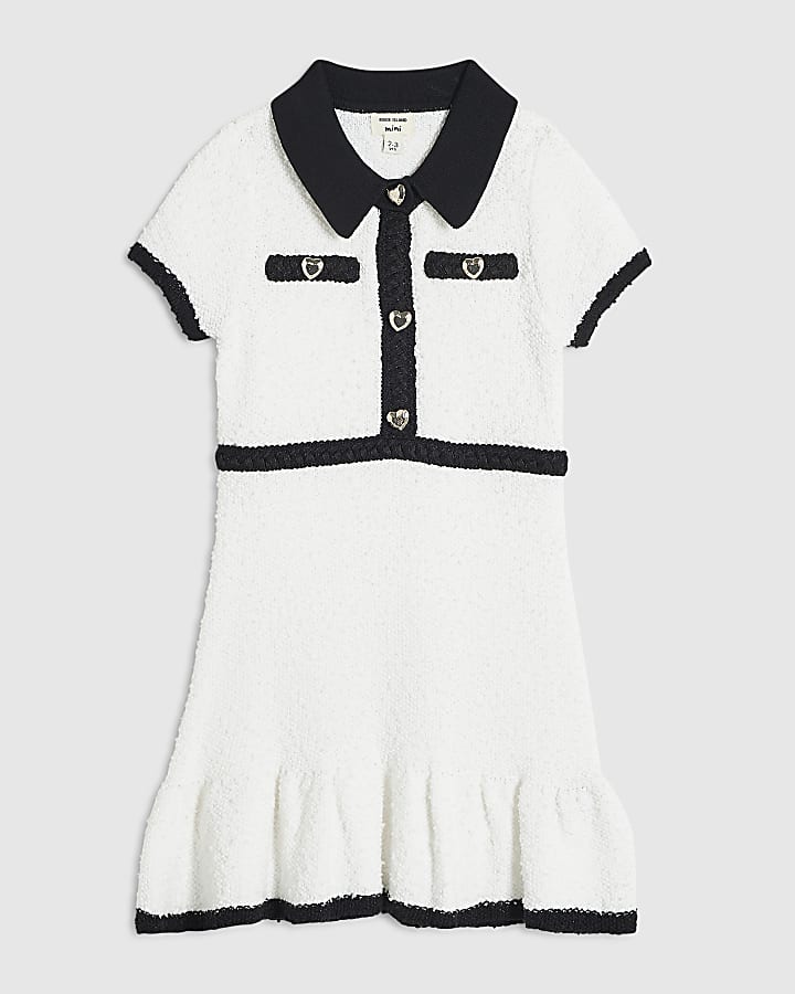 Mini Girls Cream Boucle Knit Dress