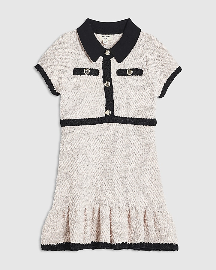 Mini Girls Pink Boucle Knit Dress