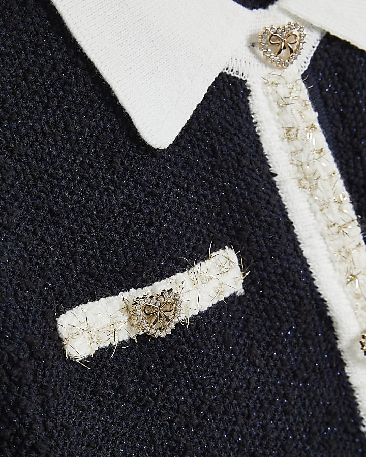 Girls Navy Boucle Knit Dress