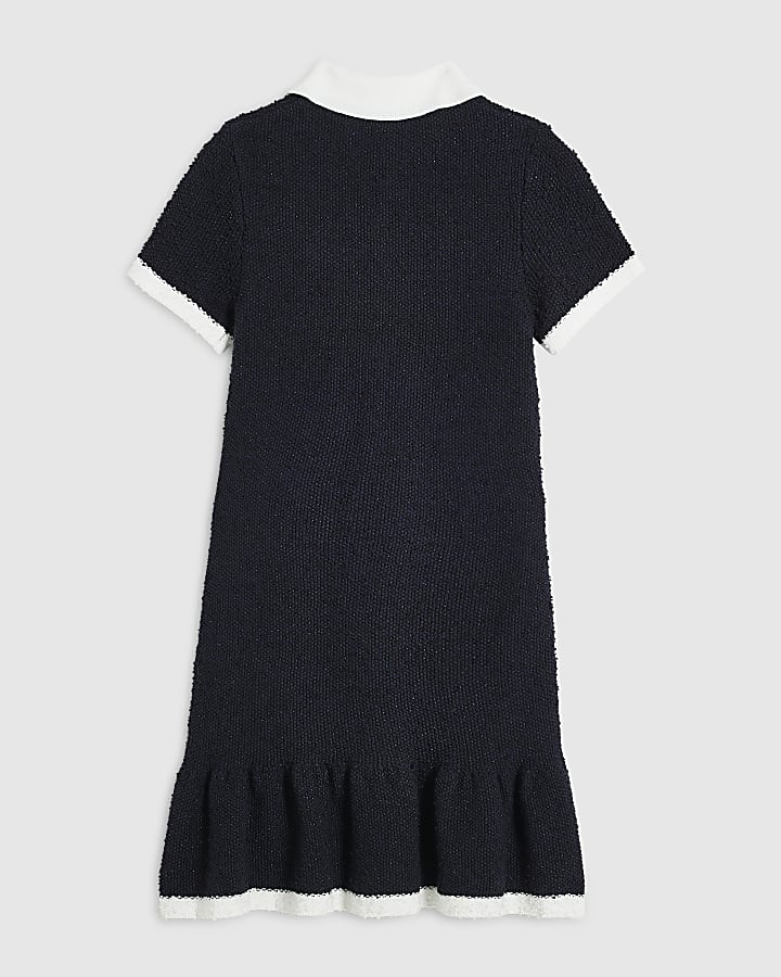 Girls Navy Boucle Knit Dress