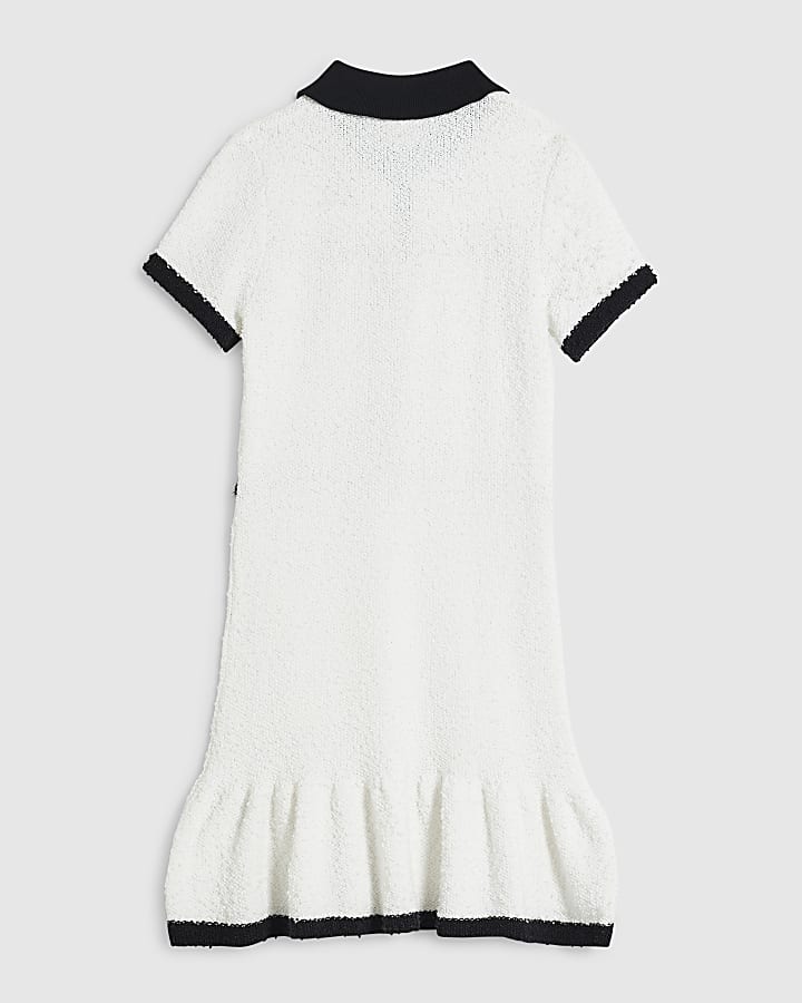 Girls Cream Boucle Knit Dress