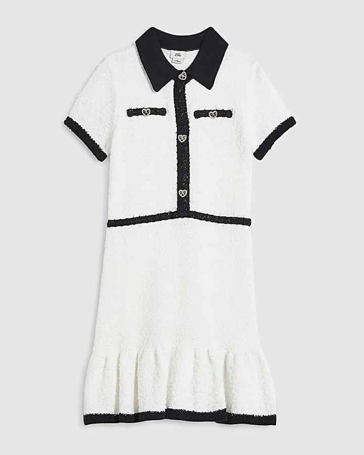 Girls Cream Boucle Knit Dress
