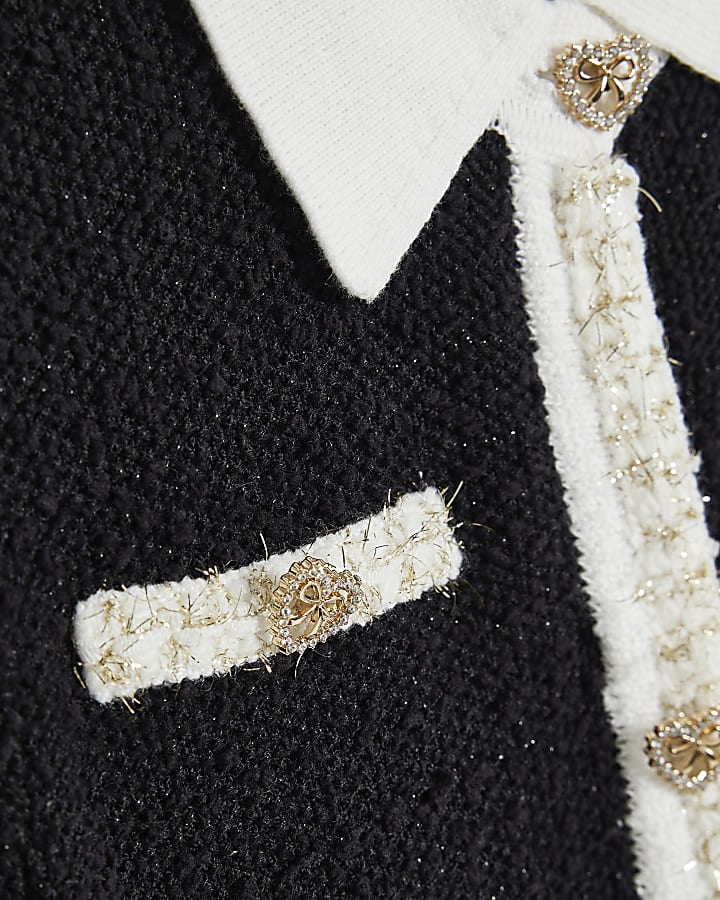 Girls Black Boucle Knit Dress