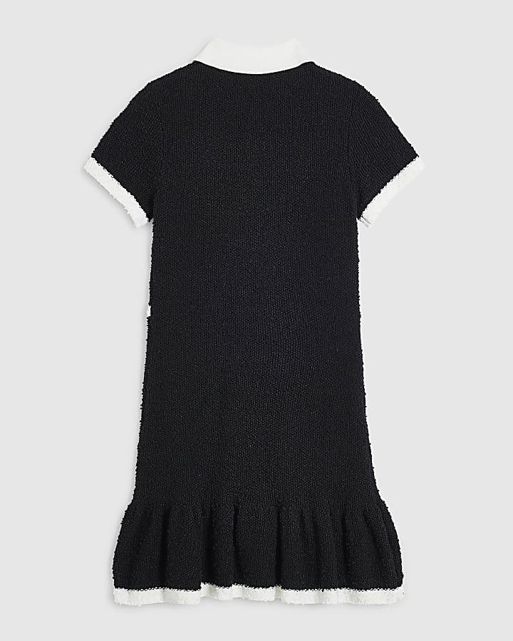 Girls Black Boucle Knit Dress