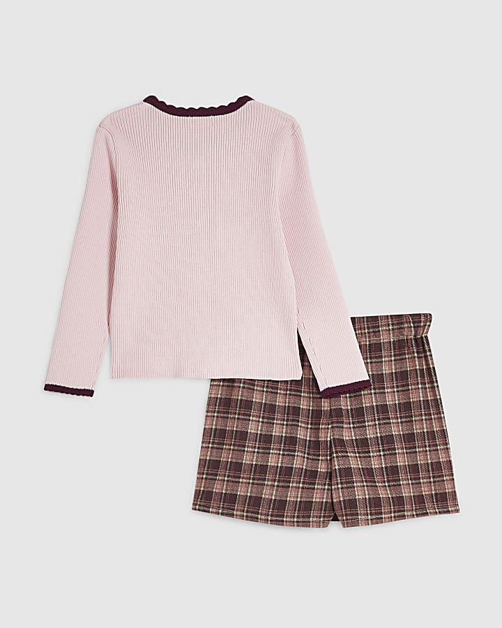 Mini Girls Pink Check Skort Set