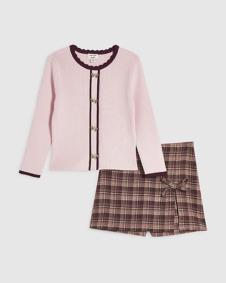 Mini Girls Pink Check Skort Set