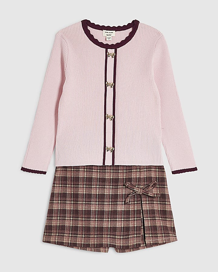 Mini Girls Pink Check Skort Set
