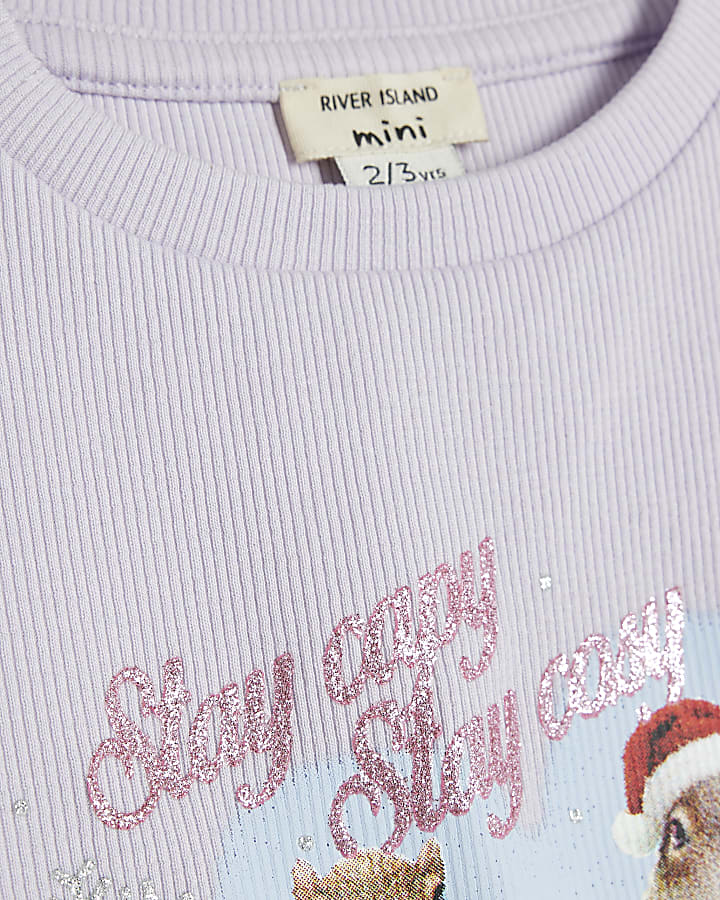 Mini Girls Purple Capybara Holidays T-Shirt