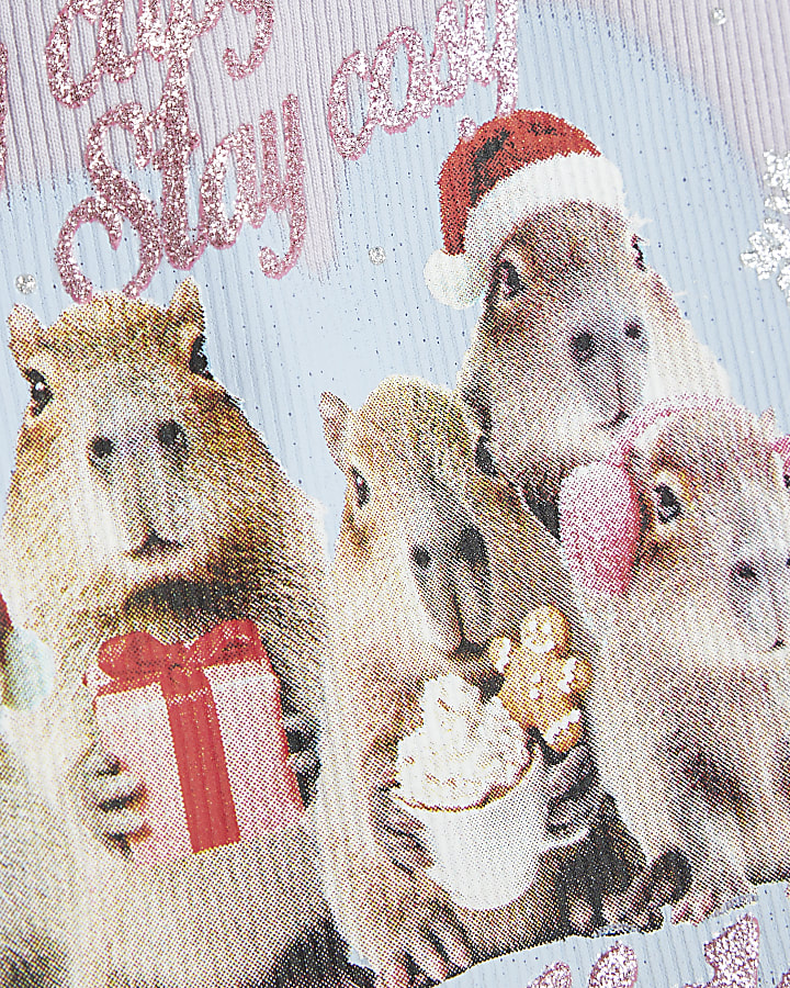 Mini Girls Purple Capybara Holidays T-Shirt