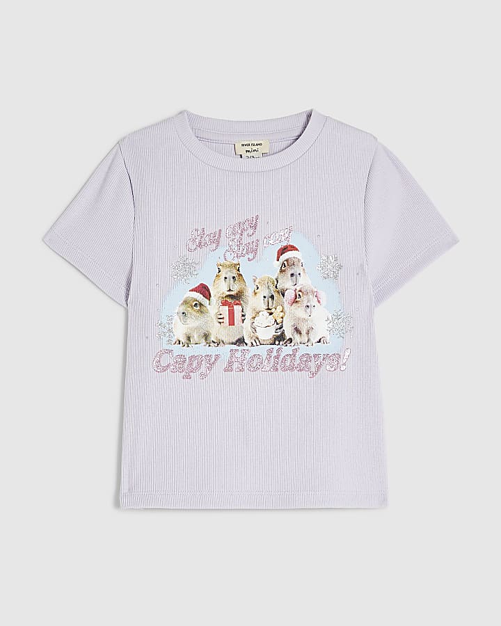 Mini Girls Purple Capybara Holidays T-Shirt