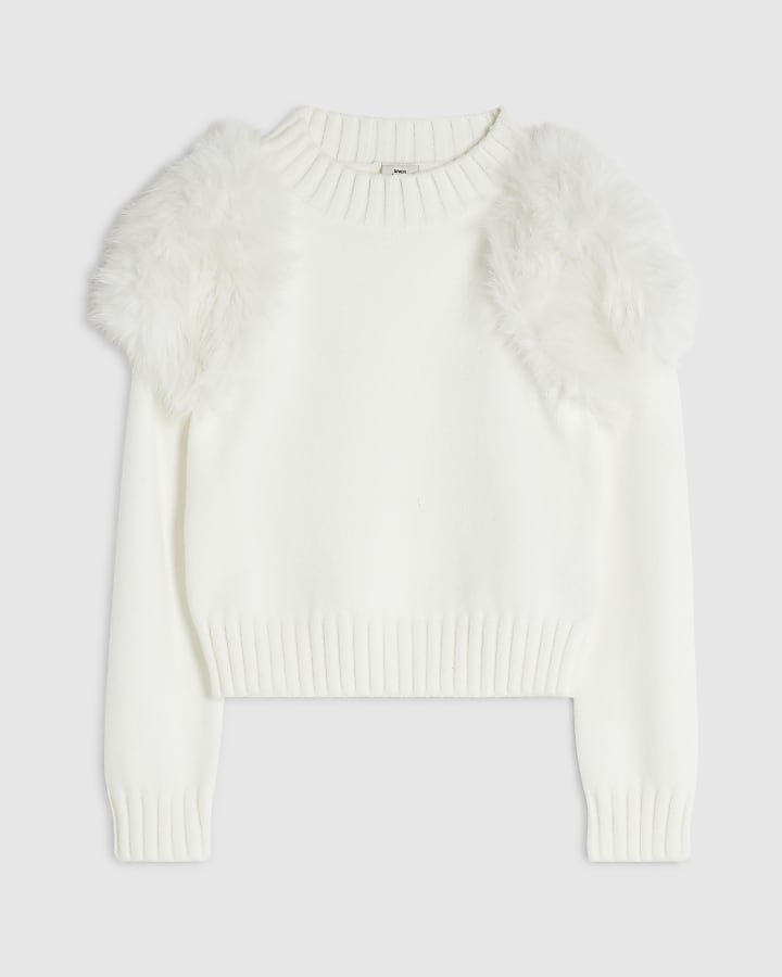 Girls Cream Faux Fur Shoulder Jumper