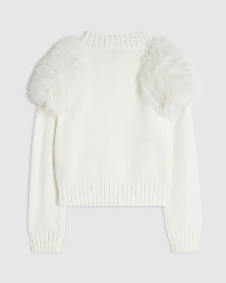 Girls Cream Faux Fur Shoulder Jumper