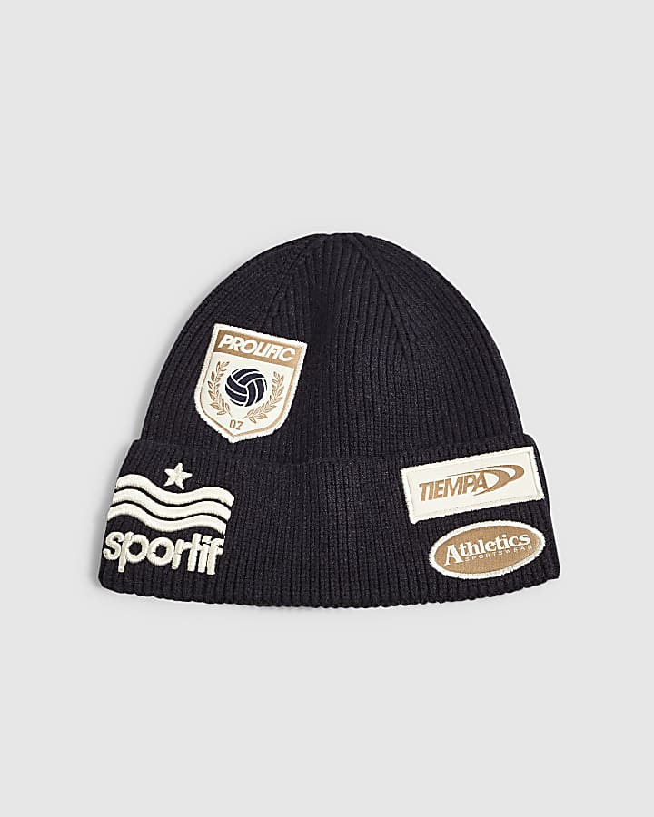 Mini Boys Navy Badge Beanie Hat