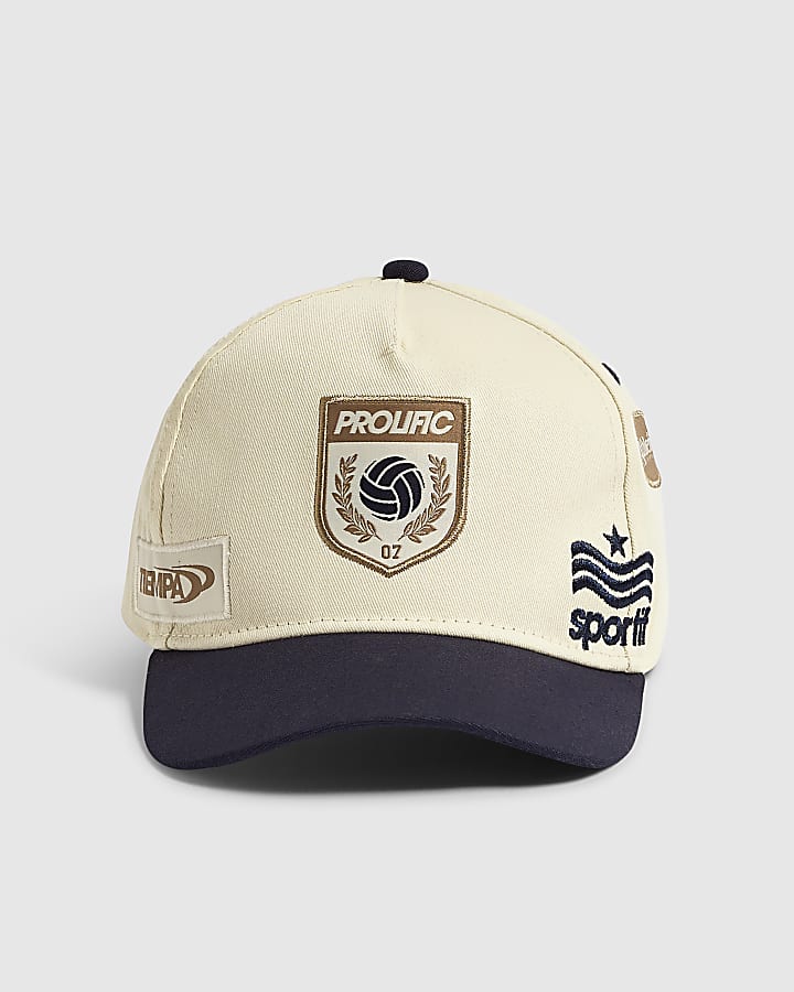 Boys Cream Blocked Badge Cap