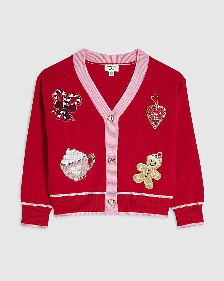 Mini Girls Red Christmas Cardigan