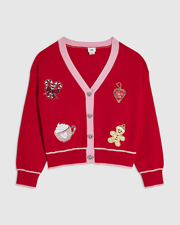 Girls Red Christmas Cardigan