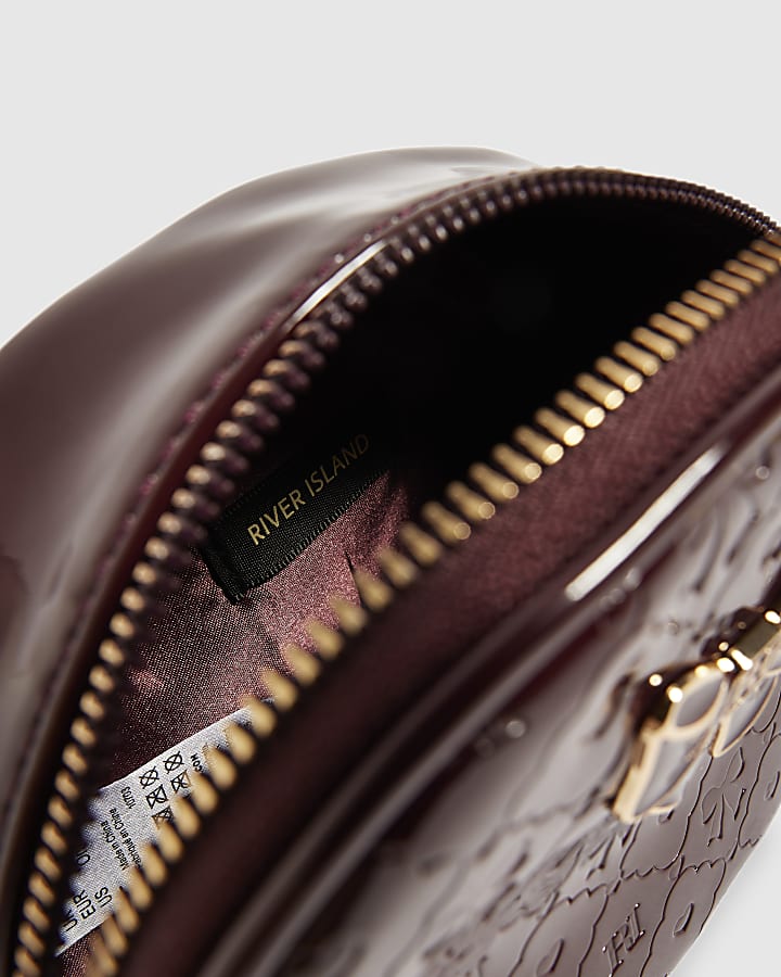 Girls Burgundy Patent Monogram Crossbody Bag