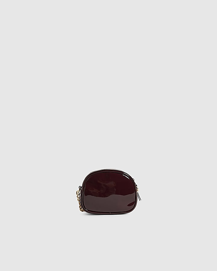 Girls Burgundy Patent Monogram Crossbody Bag