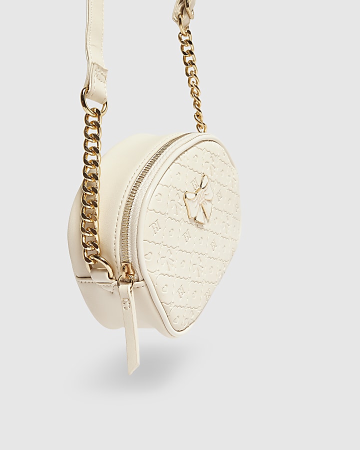 Girls Cream Patent Monogram Crossbody Bag