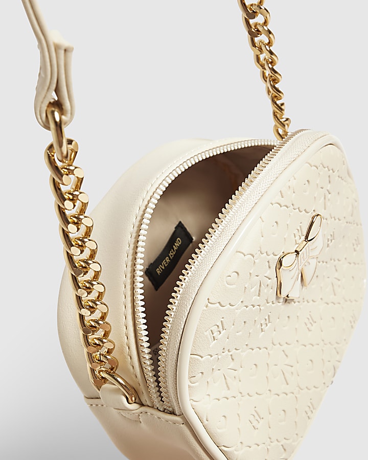 Girls Cream Patent Monogram Crossbody Bag