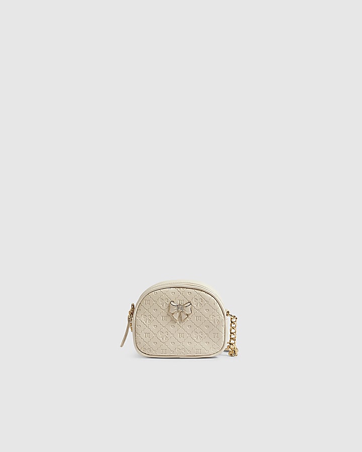 Girls Cream Patent Monogram Crossbody Bag