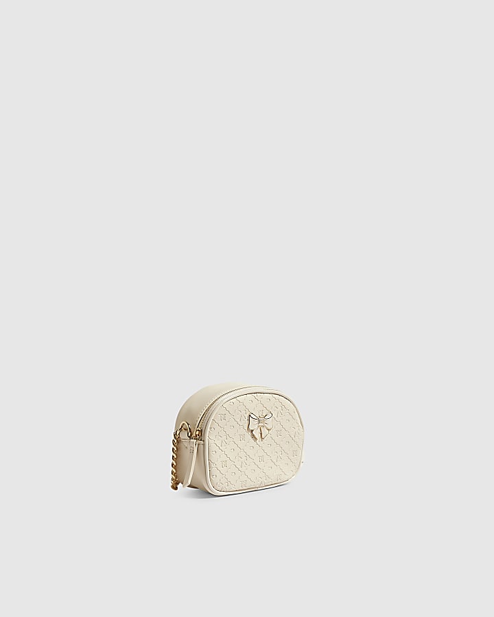 Girls Cream Patent Monogram Crossbody Bag