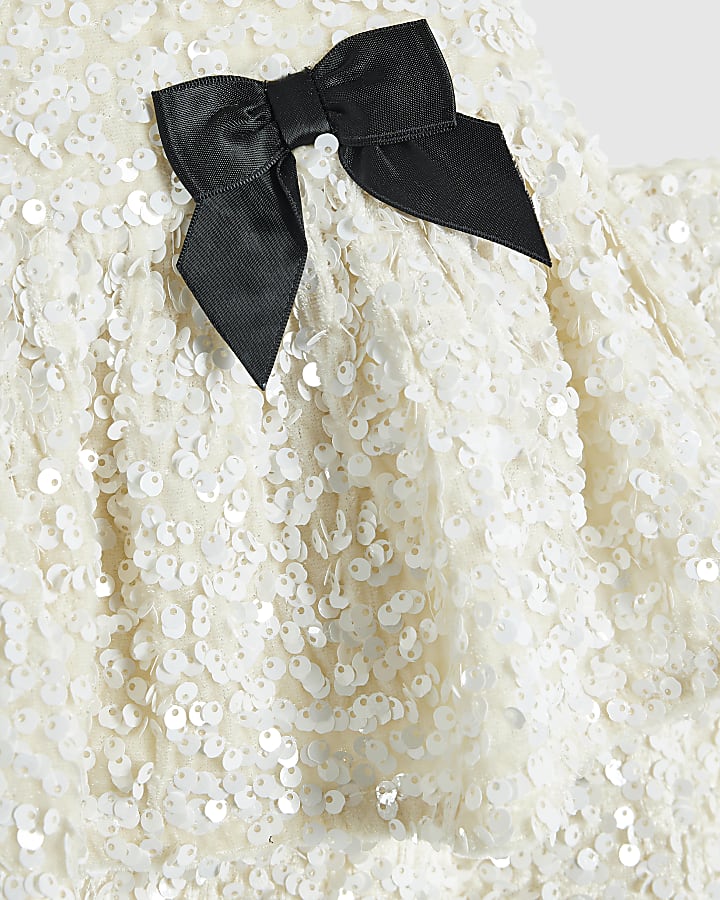 Mini Girls Cream Sequin Bow Peplum Set